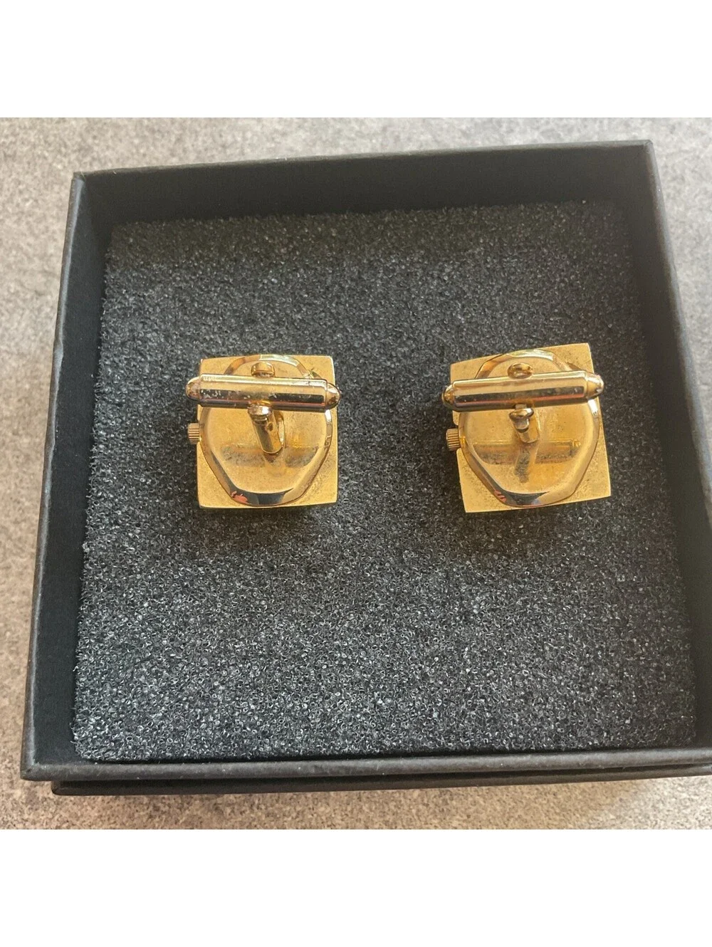 Cool Vintage Cufflink Watches 19mm X 22mm Gold Tone With MOP Dial S2